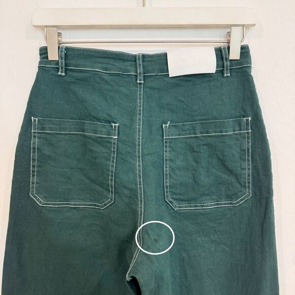 By Dyln Cooper Contrast Stitch High Rise Wide Leg Jeans Baggy Pants Green Small - Picture 10 of 13